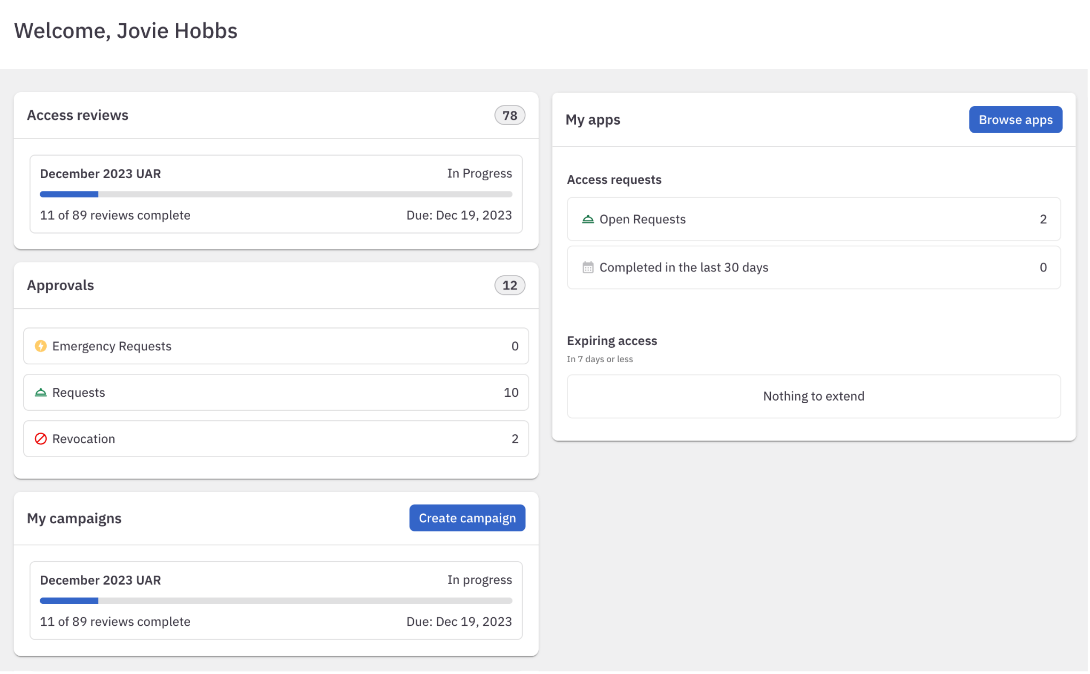 The updated user dashboard showing open campaigns, review tasks, and request tasks.