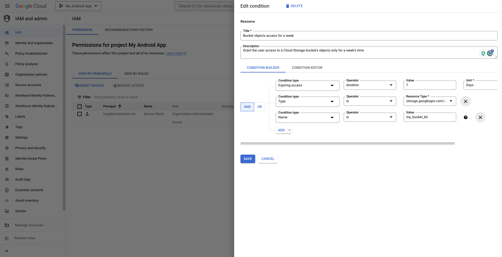 Filled add condition form