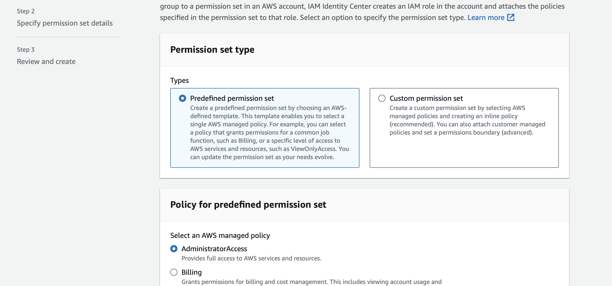 Creating a permission set