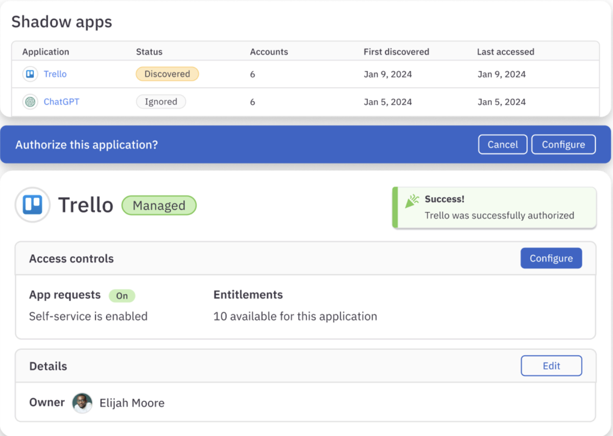 Product shot of ConductorOne shadow app authorization