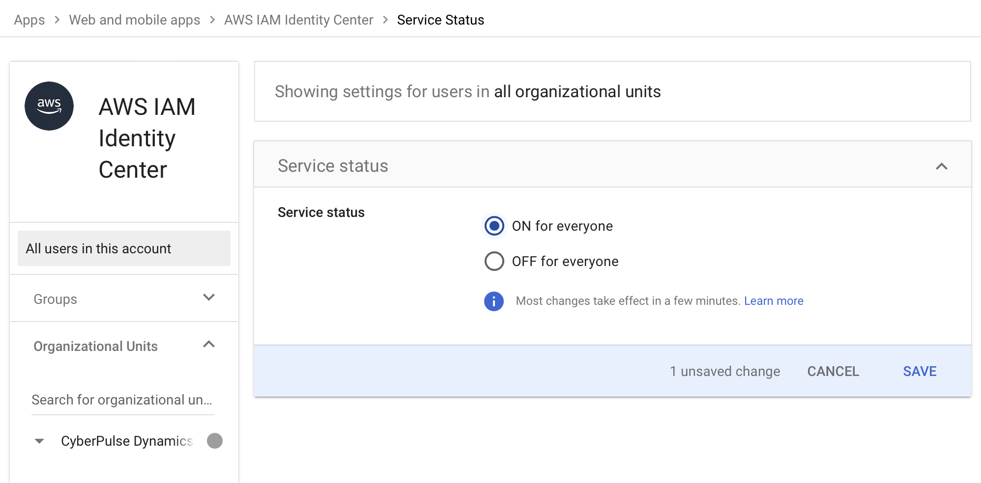 Setting up access to the SAML application