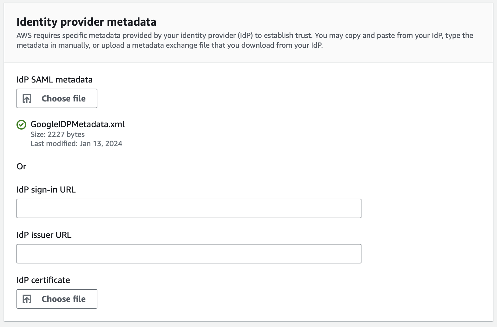 Identity provider metadata