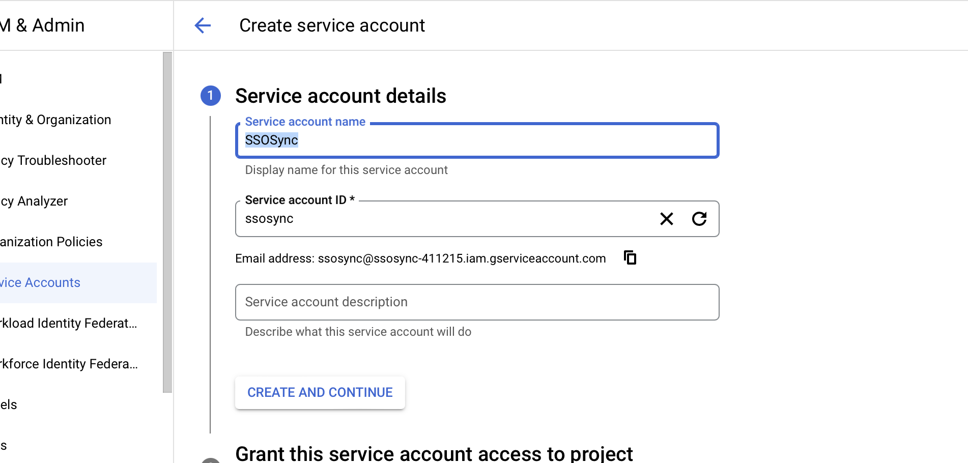 Naming the service account