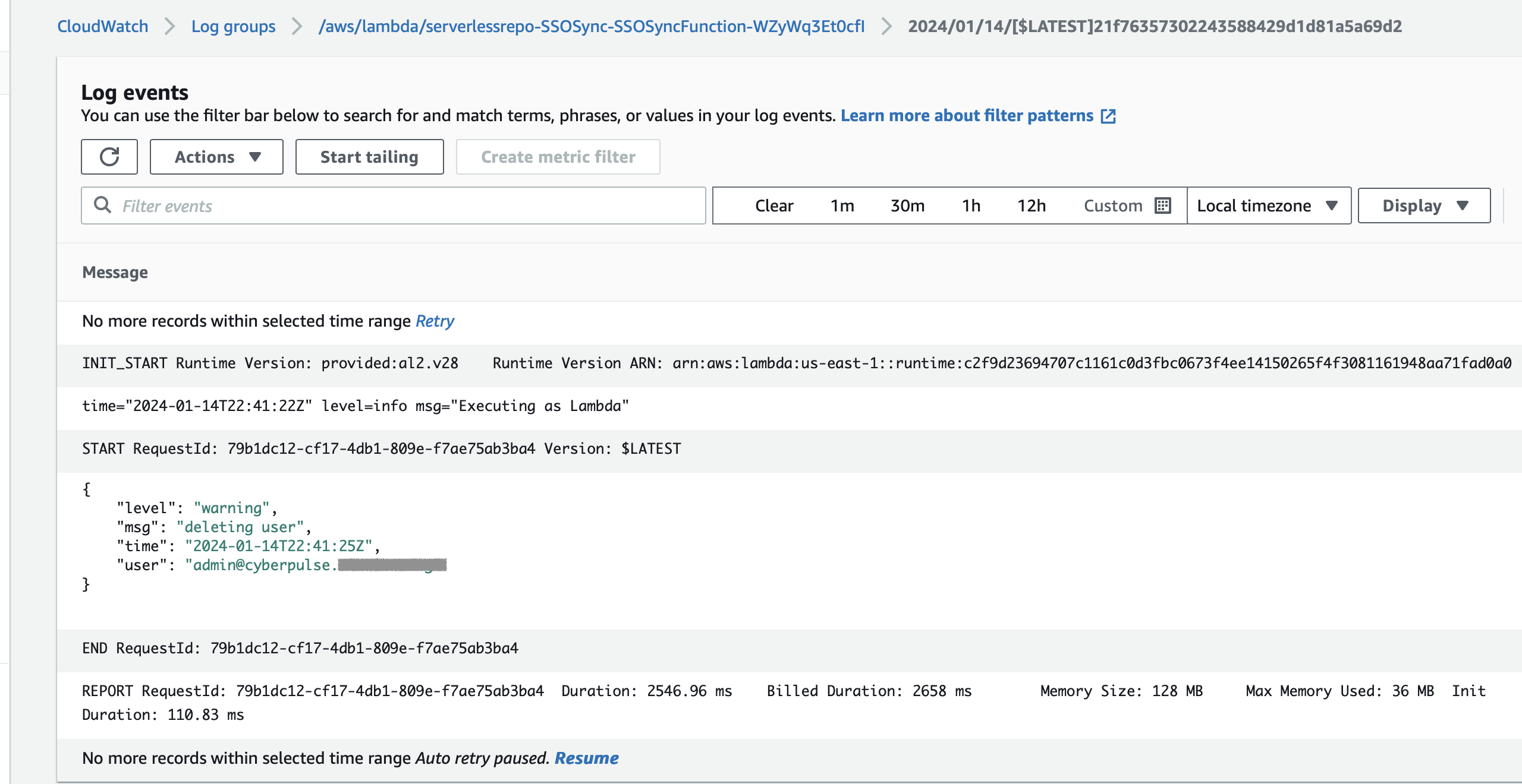 CloudWatch log