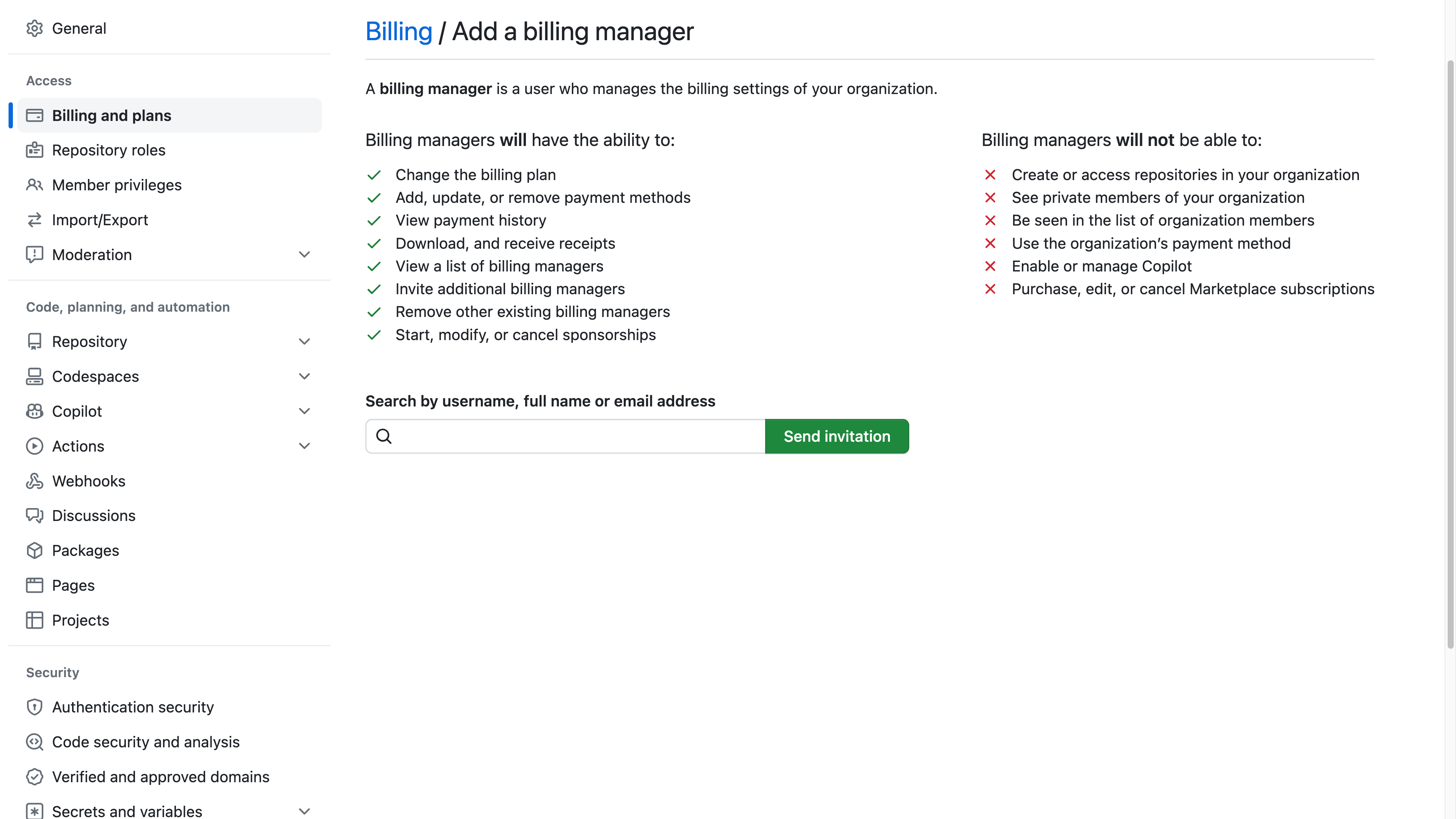 Inviting billing managers